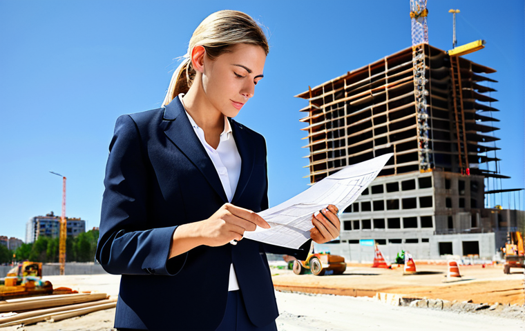 **
"A professional architect, fully clothed in a stylish business casual outfit (dress pants, blouse, blazer), reviewing blueprints on a construction site in Madrid, Spain. Background shows modern buildings under construction with a clear blue sky. Perfect anatomy, correct proportions, natural pose, well-formed hands, proper finger count. Safe for work, appropriate content, professional, family-friendly, high-quality rendering."
**