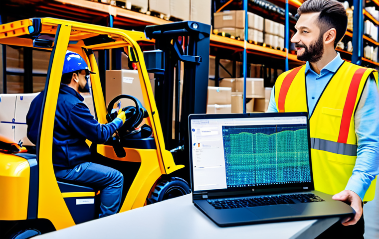 센서 네트워크와 블록체인의 융합 가능성 - Smart Supply Chain Management**
"A modern warehouse scene, featuring packages equipped with small, ...