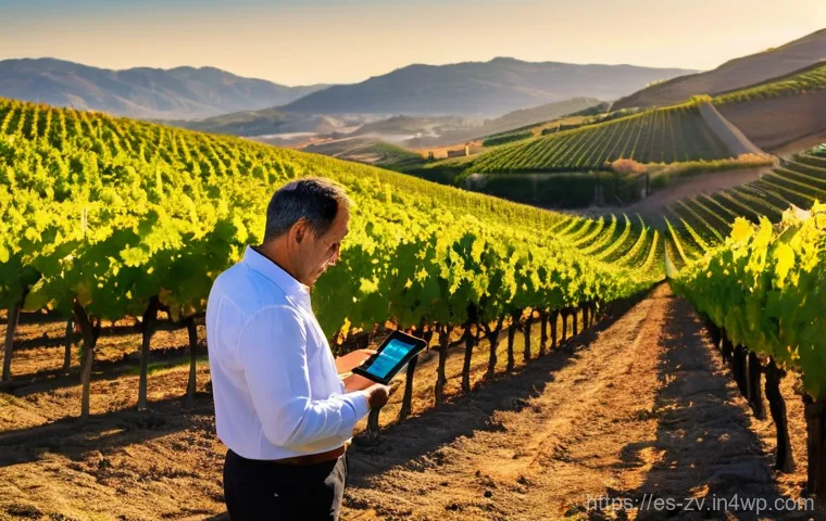 센서 네트워크의 데이터 수집 주기 결정하기 - **Prompt 1: Smart Viticulture in La Rioja**
"A breathtaking panoramic view of a sun-drenched vin...