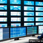 Home 20 시간 동기화 문제 해결을 위한 센서 네트워크 접근법 - A high-tech industrial sensor network control room in a modern Spanish factory, featuring engineers ...