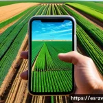 Home 19 고급 센서 네트워크 응용 사례 연구 - A vibrant modern precision agriculture scene in a sunny Spanish countryside, featuring a farmer usin...