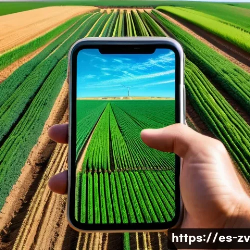 Home 31 고급 센서 네트워크 응용 사례 연구 - A vibrant modern precision agriculture scene in a sunny Spanish countryside, featuring a farmer usin...