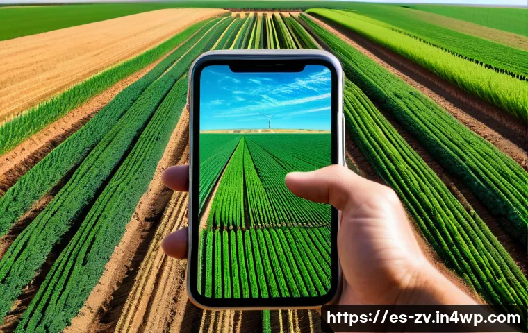 고급 센서 네트워크 응용 사례 연구 - A vibrant modern precision agriculture scene in a sunny Spanish countryside, featuring a farmer usin...